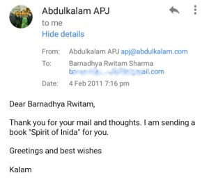 Dr. Kalam's reply to my email